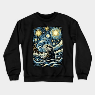 Sleek Swimmers Otter Chic, Starry Night Tee for Nature Buffs Crewneck Sweatshirt